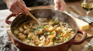Recette pintade en cocotte champignons crème fraîche express