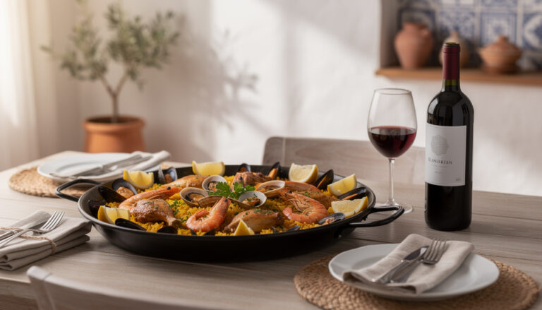 Quel vin rouge choisir avec une paella au poulet et fruits de mer